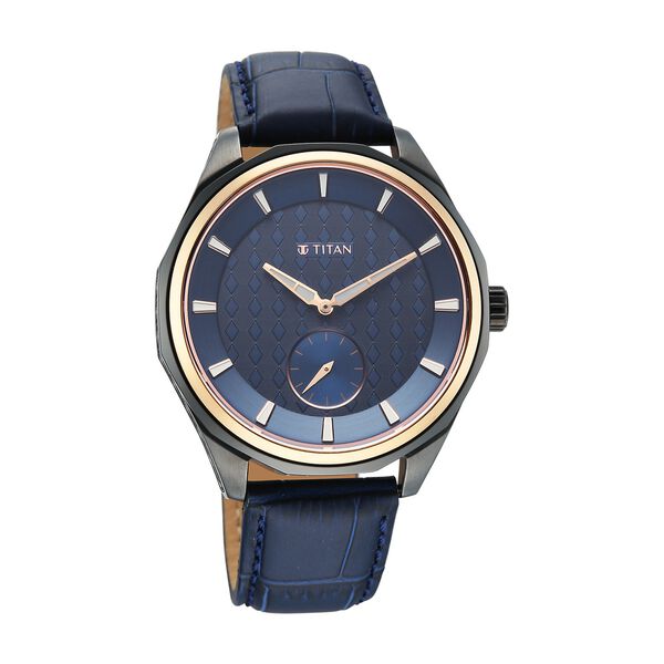Titan Regalia Opulent Offset Second Hand Blue Dial Blue Leather Strap Watch For Men - image number 2