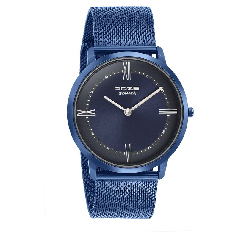 Sonata Poze Quartz Analog Blue dial Metal Strap Watch for Men