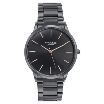 Sonata Poze Quartz Analog Black Dial Black Color Stainless Steel Strap Watch For Men