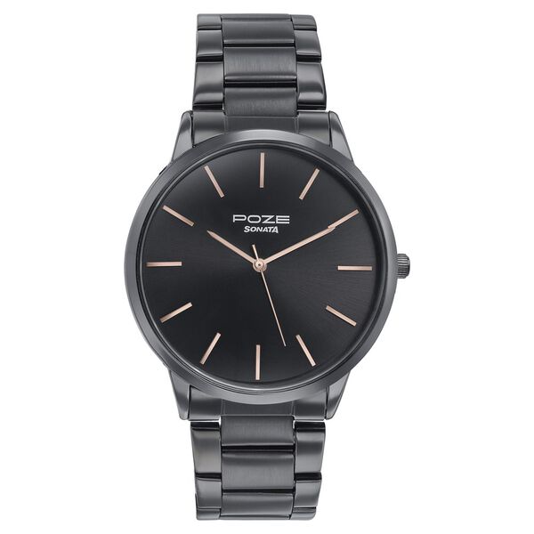 Sonata Poze Quartz Analog Black Dial Black Color Stainless Steel Strap Watch For Men - image number 1