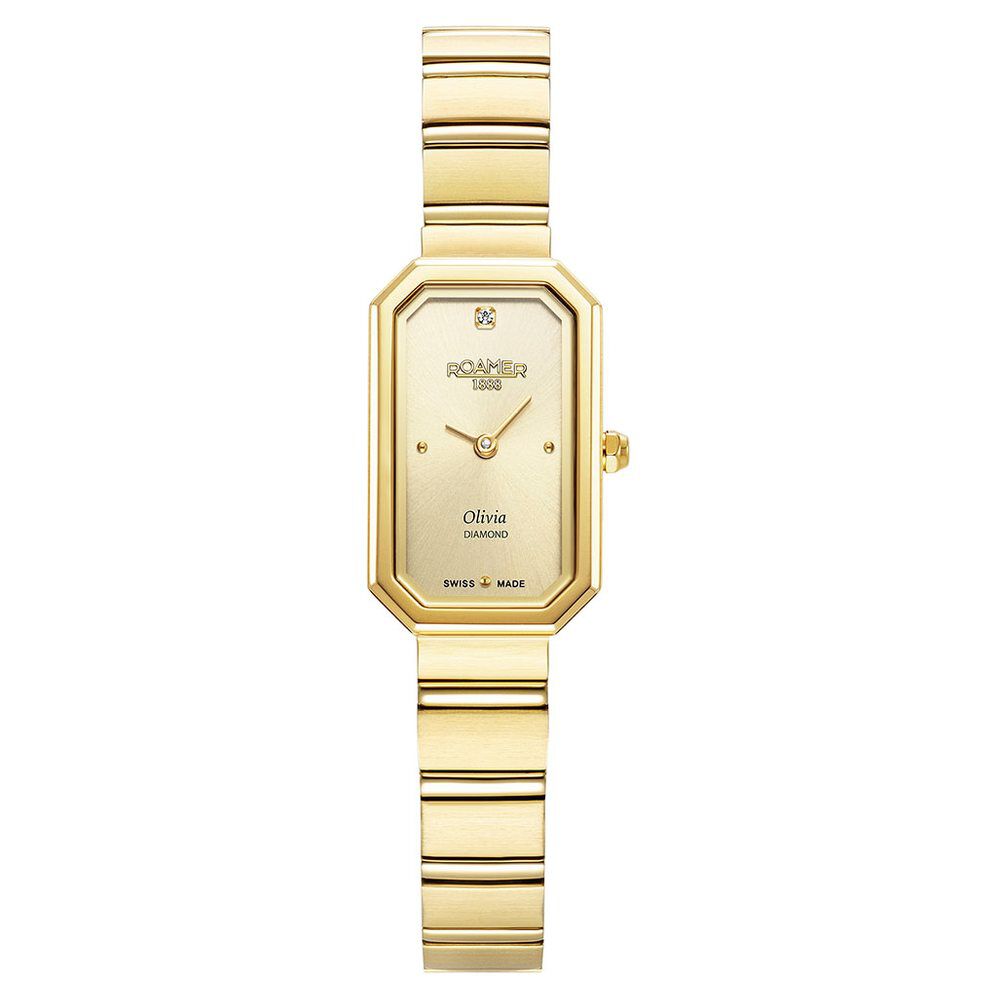 Roamer Olivia Diamond Quartz Analog Silver Dial Golden Stainless Steel Strap Watch For Women-image-21
