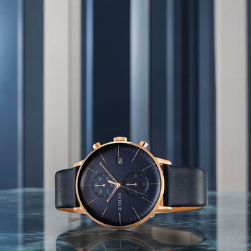 Titan Infinity Display Blue Dial Chronograph Leather Strap watch for Men