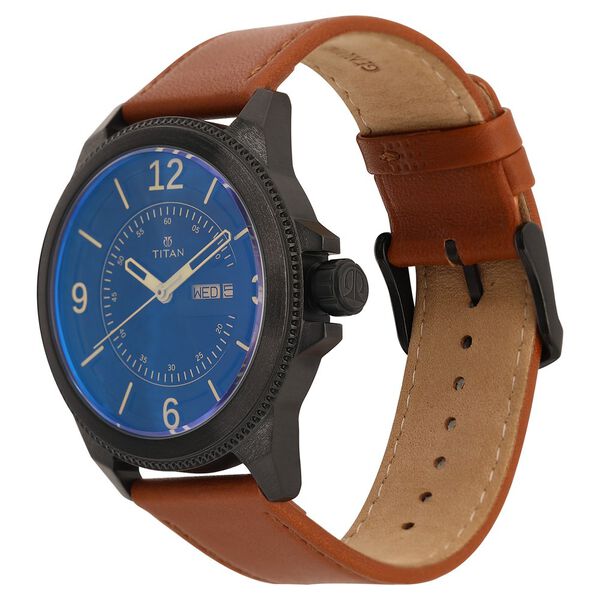 Titan Quartz Analog with Day and Date Black Dial Leather Strap Watch for Men - image number 2