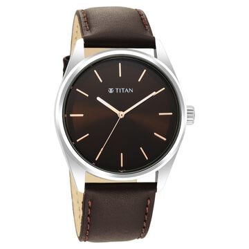Titan Workwear Brown Dial Analog Leather Strap Watch Men