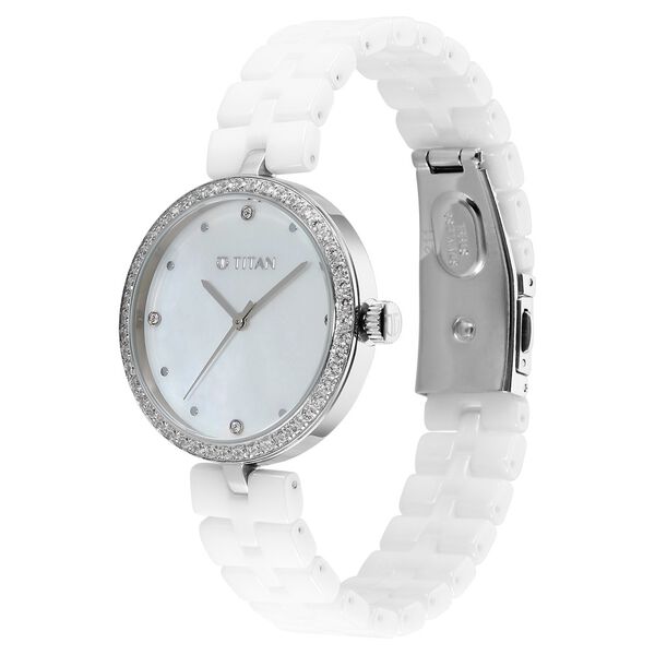 Titan Purple Ceramics Quartz Analog Mother of Pearl Dial White Ceramic Strap Watch For Women - image number 2