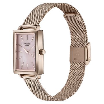 Sonata Poze Quartz Analog Pink Mother Of Pearl Dial Rose Gold Color Stainless Steel Strap Watch For Women