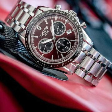 Roamer Mercury Chrono Quartz Chronograph With Date Red Dial Silver Stainless Steel Strap Watch For Men