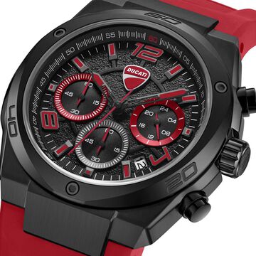 Ducati Quartz Chronograph Black Dial Red Silicone Strap Watch For Men