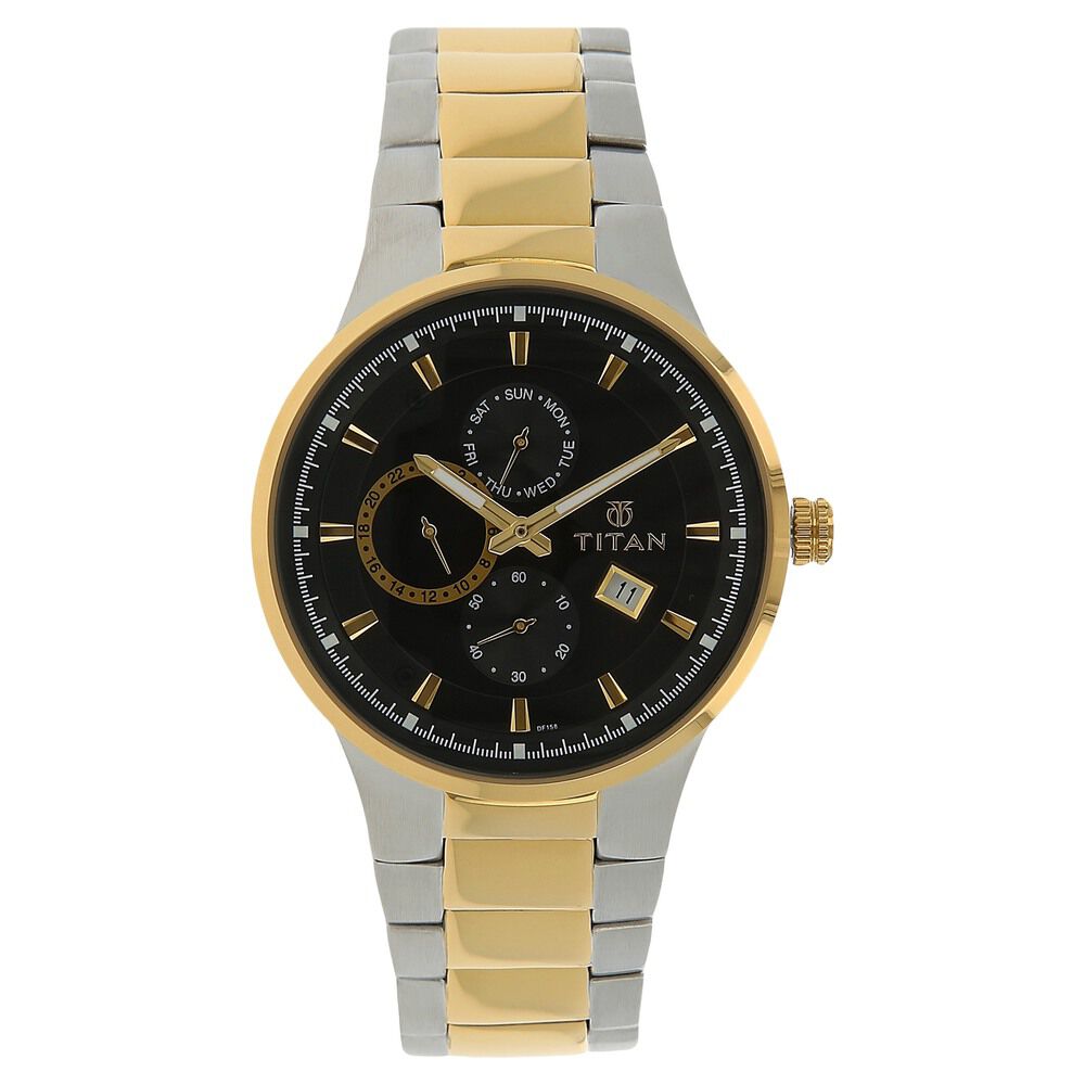 Buy Online Titan Quartz Analog Black Dial Stainless Steel Strap