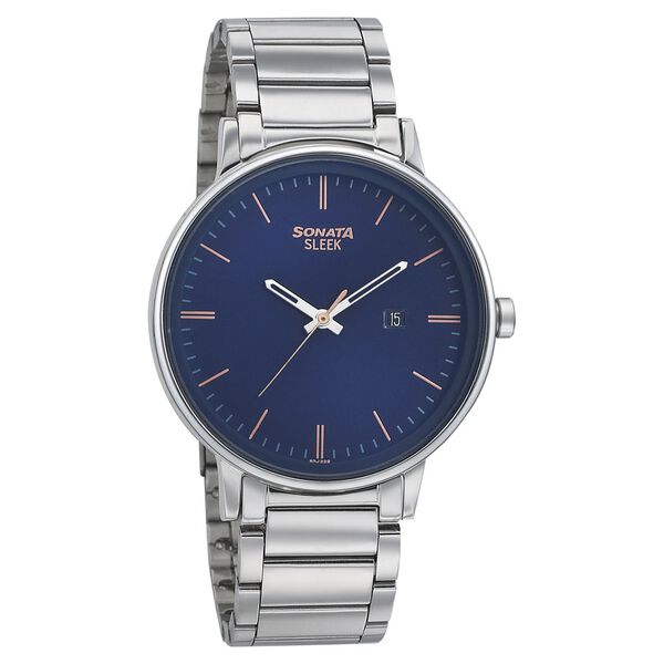 Sonata Quartz Analog Blue Dial Stainless Steel Strap Watch for Men - image number 0