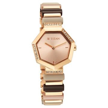 Titan Glitz Rose Gold Dial Analog Metal and Plastic Strap watch for Women