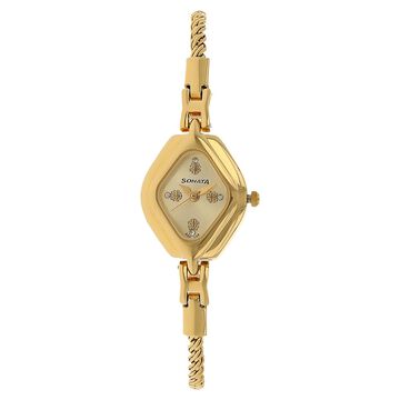 Sonata Quartz Analog Champagne Dial Metal Strap Watch for Women