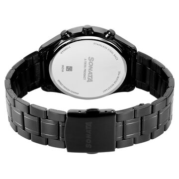 Sonata Multifunction Black Dial Black Metal Strap Watch For Men