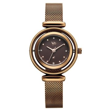 Vyb Celeste By Fastrack Quartz Analog Brown Dial Brown Stainless Steel Strap Watch For Girls
