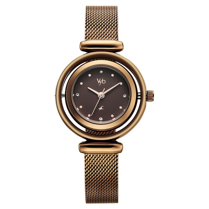Vyb Celeste By Fastrack Quartz Analog Brown Dial Brown Stainless Steel Strap Watch For Girls