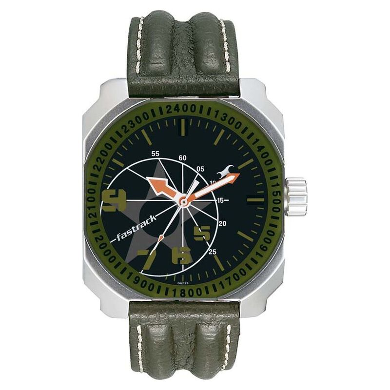 Fastrack Quartz Analog Black Dial Leather Strap Watch for Guys