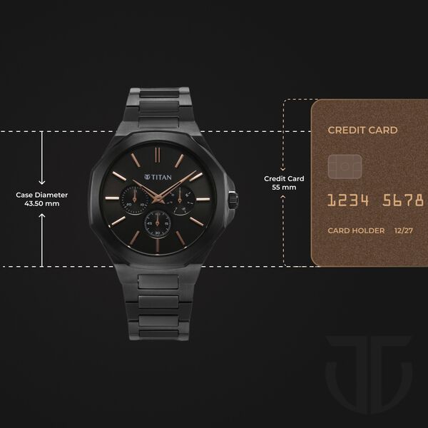 Titan Classic Slim Multifunction Quartz Multifunction Black Dial Stainless Steel Strap Watch For Men - image number 2