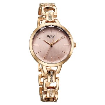 Titan Raga Showstopper Quartz Analog Rose Gold Dial Metal Strap Watch For Women