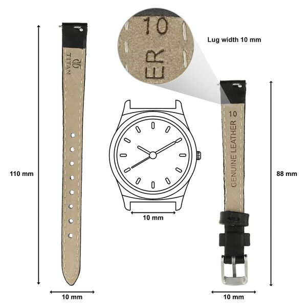 10 mm Black Genuine Leather Strap for Women - image number 1