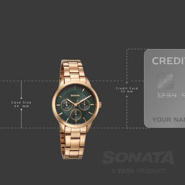 Sonata Festive Quartz Multifunction Green Dial Metal Strap Watch For Women