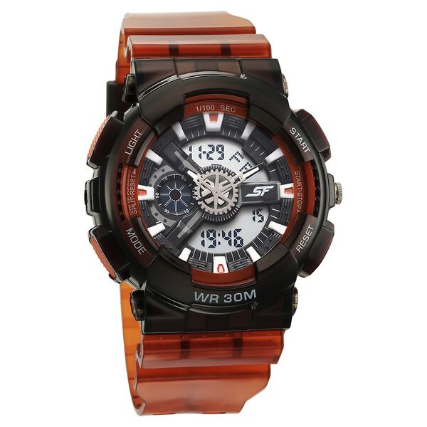 Sonata SF Spectra Quartz Digital Black Dial Translucent Orange PU Strap Watch For Men - image number 0