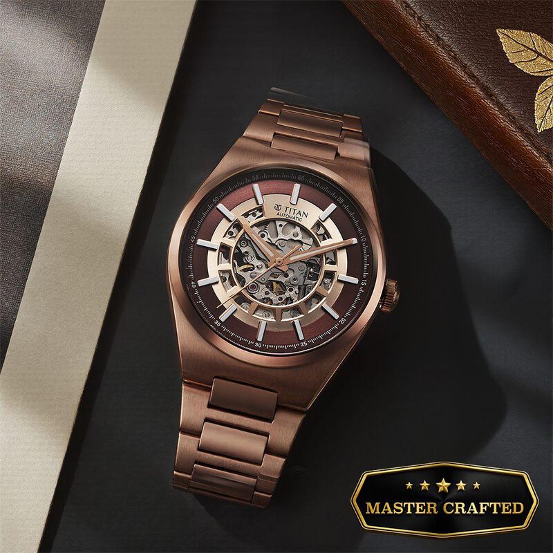 Titan Nexus Skeletal Automatic Analog with Brown Dial Brown Stainless Steel Strap Watch for Men