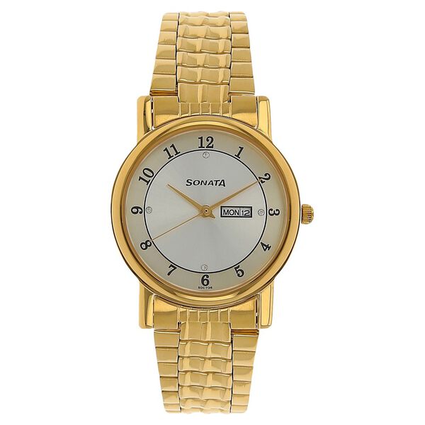 Sonata Quartz Analog with Day and Date Silver Dial Stainless Steel Strap Watch for Men - image number 0