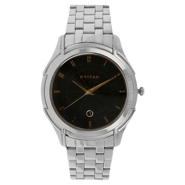 Titan Quartz Analog with Date Black Dial Stainless Steel Strap Watch for Men - image number 0