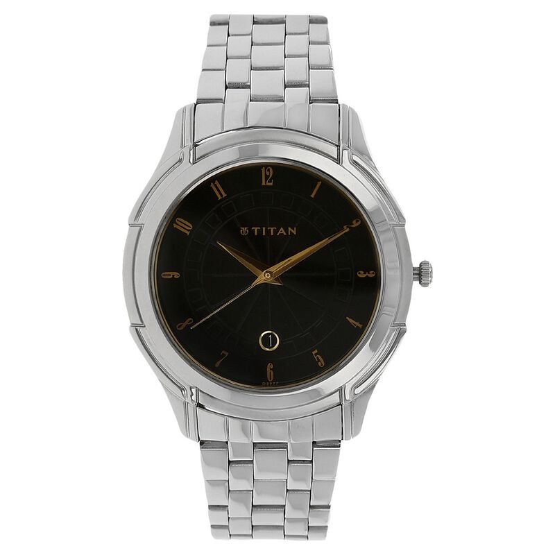 Titan Quartz Analog with Date Black Dial Stainless Steel Strap Watch for Men