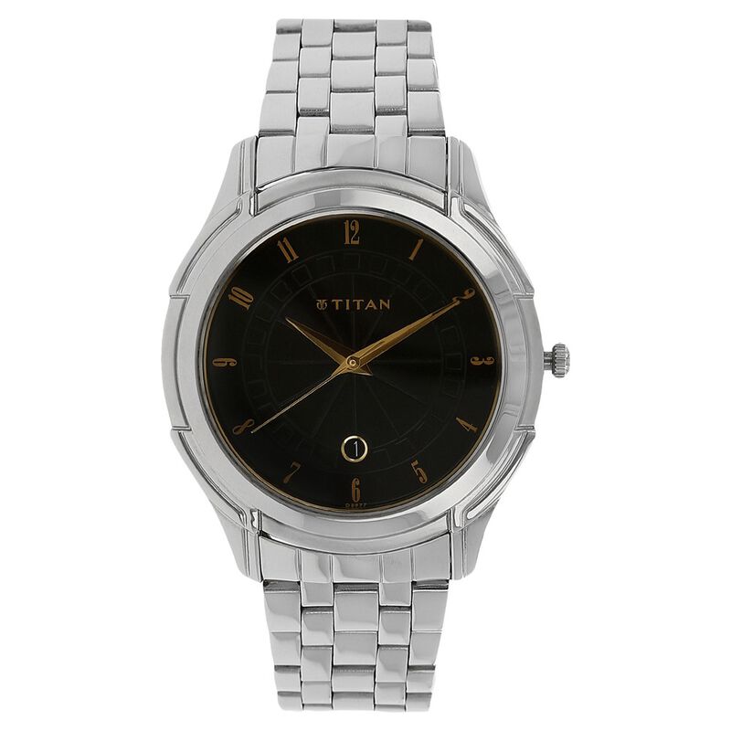Titan Quartz Analog with Date Black Dial Stainless Steel Strap Watch for Men - image number 0