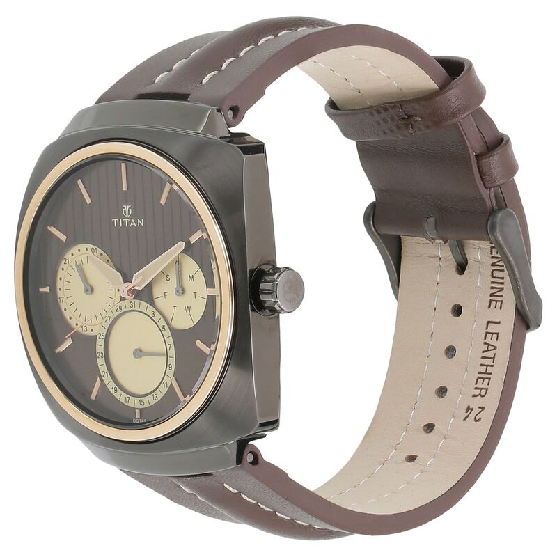 Titan Quartz Multifunction Brown Dial Leather Strap watch for Men - image number 1