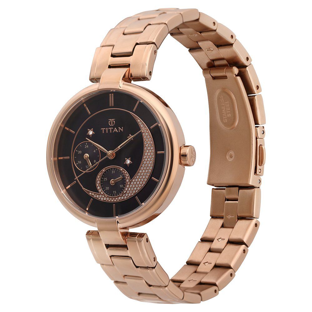 Buy Online Titan Quartz Analog Pink Dial Stainless Steel Strap