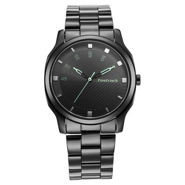 Fastrack Stunners Quartz Analog Black Dial Stainless Steel Strap Watch for Guys