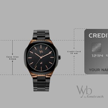 Vyb Challenger By Fastrack Quartz Analog Black Dial Black Stainless Steel Strap Watch For Guys