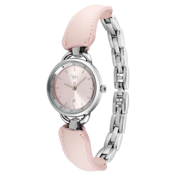 Vyb Muse By Fastrack Quartz Analog Pink Dial Silver PU Leather & Metal Strap Watch For Girls - image number 2