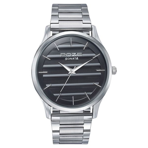 Sonata Poze Quartz Analog Black Dial Metal Strap Watch For Men - image number 1