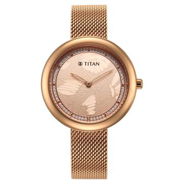 Glitz Rose Gold Dial Stainless Steel Strap Watch for Women