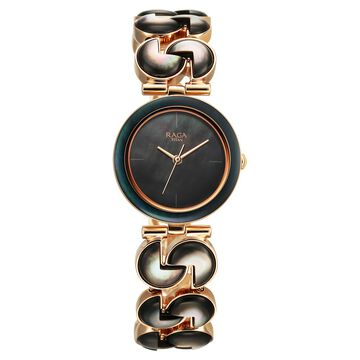 Titan Raga Black Pearl Quartz Analog Mother Of Pearl Dial Metal Strap Watch For Women