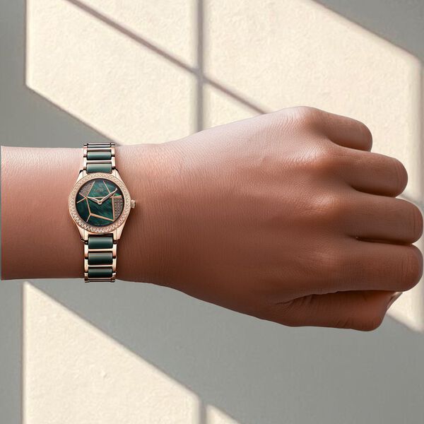 Xylys Shimmer Swiss Aanlog Steel & Ceramic Mother of Pearl Green Dial Watch for Women - image number 6