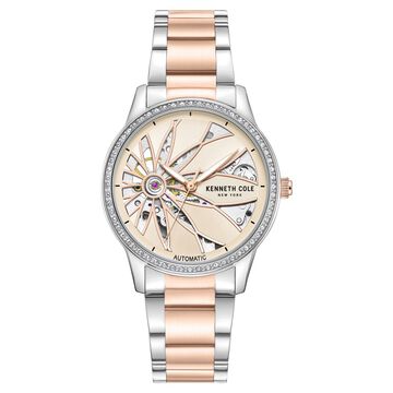 Kenneth Cole Automatic Rose Gold Dial Two Toned Stainless Steel Strap Watch For Women