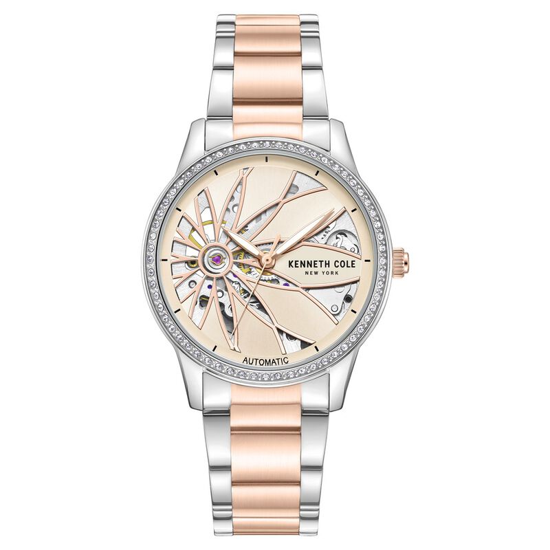 Kenneth Cole Automatic Rose Gold Dial Two Toned Stainless Steel Strap Watch For Women