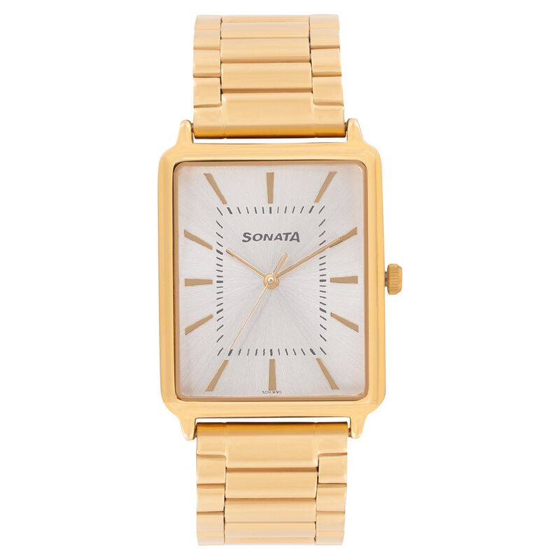 Sonata Quartz Analog Silver Dial Stainless Steel Strap Watch for Men