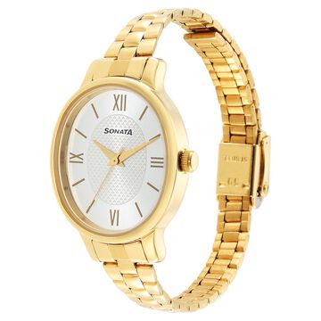 Sonata Classic�Gold Silver Dial Metal Strap Watch for Women