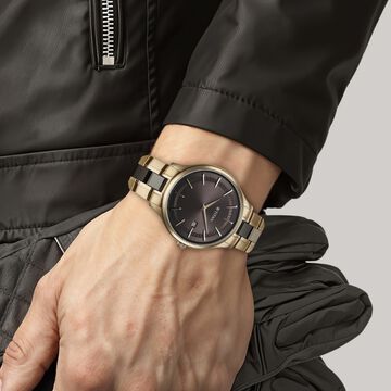 Titan Slim Ceramic Fusion Quartz Analog with Date Grey Dial Stainless Steel Strap Watch For Men
