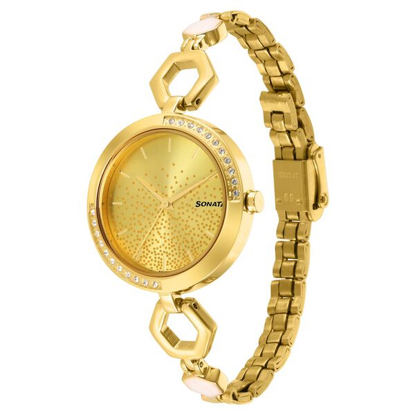 Sonata Utsav Champagne Dial Yellow Bi Metal Strap Watch for Women - image number 1