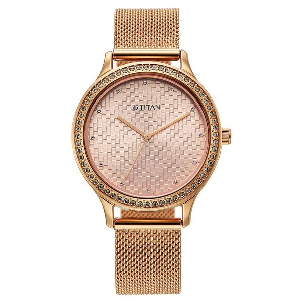 Titan Purple Superheads Quartz Analog Rose Gold Dial Rose Gold Stainless Steel Strap Watch For Women - image number 0