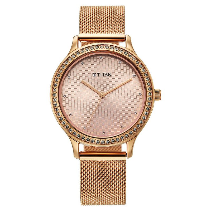 Titan Purple Superheads Quartz Analog Rose Gold Dial Rose Gold Stainless Steel Strap Watch For Women