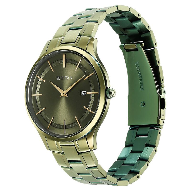 Titan Classique Slimline Green Dial Analog with Day and Date Stainless Steel Strap watch for Men - image number 2