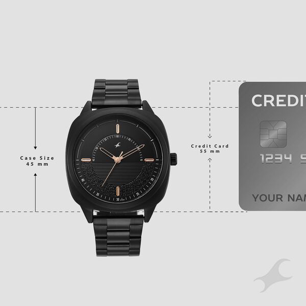 Fastrack Stunners Quartz Analog Black Dial Black Stainless Steel Strap Watch For Guys - image number 3
