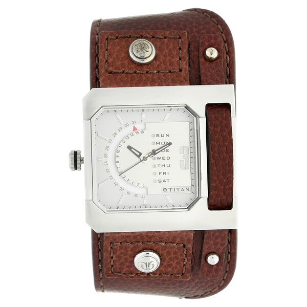 Buy Online Titan Analog with Date Grey Dial Leather Strap watch for Men ...